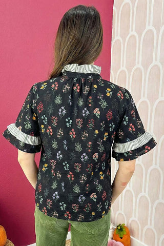 Contrast Frilled Trim Short Sleeve Floral Shirt