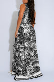 Printed Maxi Casual Dress with Side Slit
