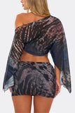 Off-Shoulder Printed Top & Mini Skirt Set