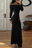 Off-Shoulder Long Sleeve Casual Dress