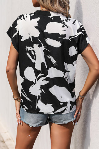 V-Neck Printed Short Sleeve Blouse