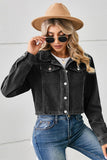 Cropped Button-Front Denim Jacket