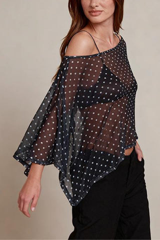 Off-Shoulder Polka Dot Sheer Blouse