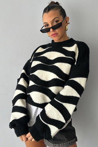 Striped Wave Pattern Sweater