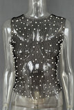 Pearl-Embellished Mesh Tank Top