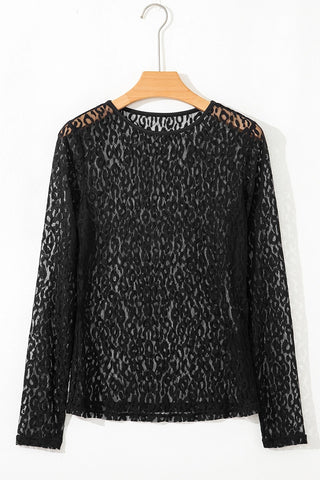Leopard Pattern Sheer Long Sleeve Top