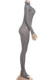High-Neck Houndstooth Jumpsuit