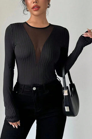 Long-Sleeve Mesh-Insert Top