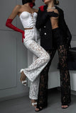 Sheer Straight-Leg Casual Pants