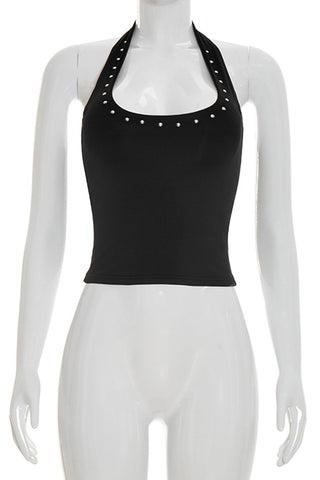 Studded Halter Neck Tank Top