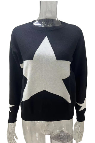 Star-Patterned Loose Fit Sweater