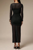 Long Sleeve Mesh Midi Dress