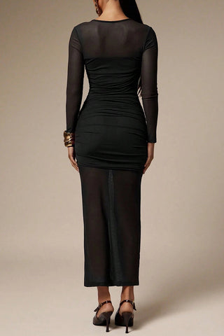 Long Sleeve Mesh Midi Dress