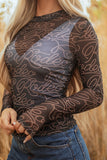 Graphic Mesh Long Sleeve Top