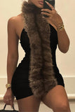 Elegant Faux Fur Trimmed Dress