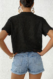 Button-Front Casual Crochet Blouse