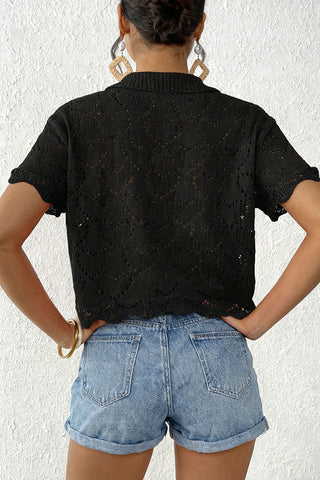 Button-Front Casual Crochet Blouse