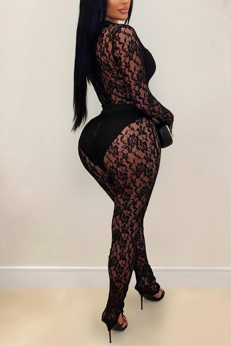 Lace Overlay Jumpsuit with Cutout Detail