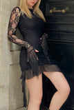 Ruched Lace Mini Dress with Flare Accents