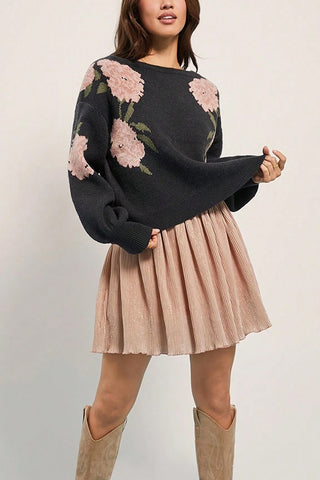 Off-Shoulder Floral Sweater
