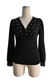 Pearl-Embellished V-Neck Blouse
