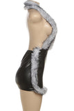 Faux Fur Trim Halter Casual Dress