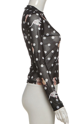 Playful Polka Dot Mesh T-Shirt