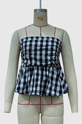 Gingham Peplum Tube Top