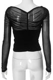 Ruched Mesh Long Sleeve Blouse