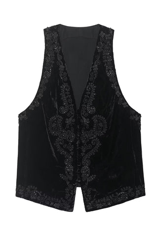 Boho Velvet Vest with Floral Detail