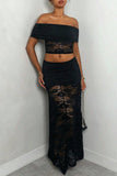 Sheer Lace Ruched Slim Skirt
