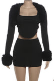 Fuzzy Trim Two-Piece Skirt Set