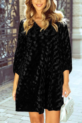 Textured V-Neck Balloon Sleeve Mini Dress