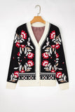 Floral Print Buttoned V Neck Cardigan