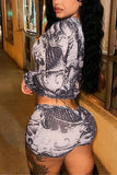 Patterned Zip-Front Short Set