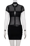 Sheer Panel Ruched Casual Dress