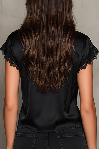 Lace Trim Tie-Front Blouse