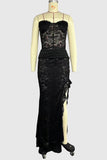 Lace Spliced Skirt Set With Ruched Detail