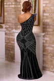 One-Shoulder Beaded Evening Gown