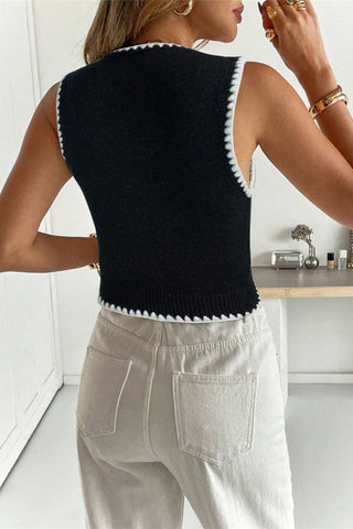 Button-Front Trimmed Knit Vest