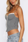 Lace-Up Gingham Tank Top