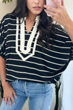 Striped Stand Collar Dolman Sleeve Top