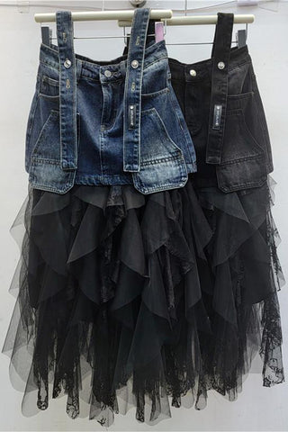 Denim Suspender Maxi Skirt