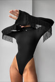Fringe Detail Long-Sleeve Bodysuit