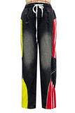 Colorblock Wide-Leg Denim Pants