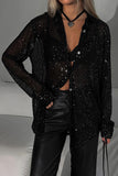 Sparkling Sequin Button-Front Blouse