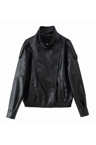 High Neck Faux Leather Jacket