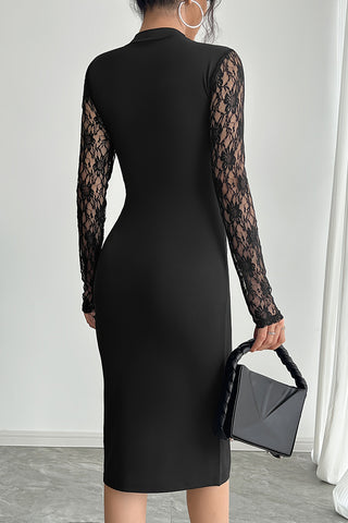 Lace Paneled Long-Sleeve Dress