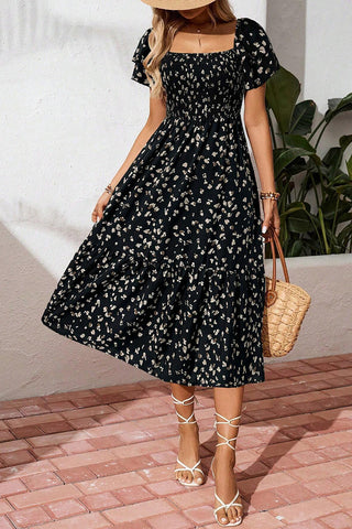 Smocked Floral Midi Dress