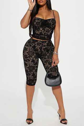 Lace Sleeveless Capris Set